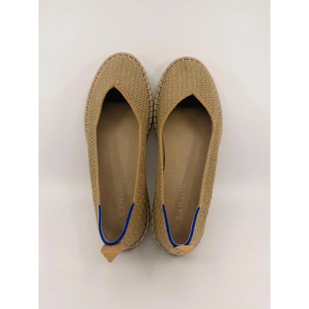 Rothys The Espadrille Camel Metallic Gold Knit Flats Shoes Women 8.5 186-008